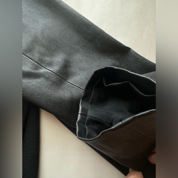 ST JOHN Black Wool Leather Long Sleeves Cocktail Party Designer Dress, Size 10 - Picture 8 of 9